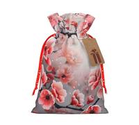 Japanese Cherry Flowers Printing Christmas Drawstring Gift Bags For Xmas Birthday Wedding Party Present Sacks