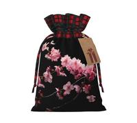 Japanese Cherry Flowers Printing Christmas Drawstring Gift Bags Xmas Holiday Reusable Needs Wrapping Present Bags