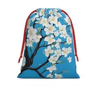 Japanese Cherry Flowers Soft Drawstring Gift Wrapping Bags, Reusable Polyester Pouch Storage Bag for Christmas, Halloween, Party Favors, Jewelry, Large Size: 15.8x20.9 inches
