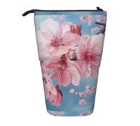 Japanese Cherry Flowers Vertical Retractable Pencil Case Makeup Bag Wallet Storage Bag for Pens Pencils and Small Items