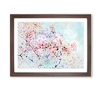 Japanese Cherry Tree In Pink In Abstract Modern Art Framed Print | A2 Walnut Framed Wall Art | Ready to Hang | Asian Floral Picture | Living Room Bedroom Lounge Office