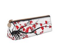 Japanese Cherry Tree Leather Pencil Case Slim Design Pen Bag with Metallic Zipper Pocket Size for Or Student Office College Middle School Pen Pouch