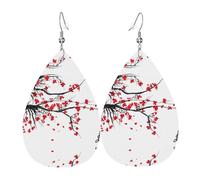 Japanese Cherry Tree Patterned teardrop-shaped leather earrings Light luxury texture - suitable for daily wear, party date earrings