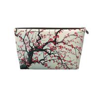 Japanese Cherry Tree Prints PVC Leather Travel Toiletry Bag with Gold Zippers, Waterproof Cosmetic Organiser for Makeup, Toiletries & Essentials
