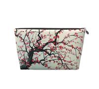 Japanese Cherry Tree Prints PVC Leather Travel Toiletry Bag with Silver Zippers, Waterproof Cosmetic Organiser for Makeup, Toiletries & Essentials
