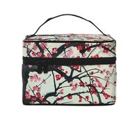 Japanese Cherry Tree Prints Travel Makeup Bag Flip Portable Toiletry Bag with Handle for Women's Travel and Daily Use
