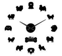 Japanese Chin Dog Breed Portrait DIY Large Wall Clock Frameless Puppy Acrylic Mirror Surface Sticker Giant Wall Watch Home Decor(Black,37inch)