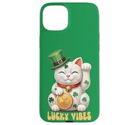 Japanese Chinese Lucky Cat Maneki Neko St Patrick’s Day Luck Case for iPhone 15 Plus