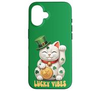 Japanese Chinese Lucky Cat Maneki Neko St Patrick’s Day Luck Case for iPhone 16