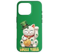 Japanese Chinese Lucky Cat Maneki Neko St Patrick’s Day Luck Case for iPhone 16 Pro