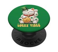 Japanese Chinese Lucky Cat Maneki Neko St Patrick’s Day Luck PopSockets Adhesive PopGrip