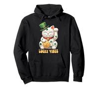 Japanese Chinese Lucky Cat Maneki Neko St Patrick’s Day Luck Pullover Hoodie