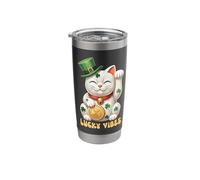 Japanese Chinese Lucky Cat Maneki Neko St Patrick’s Day Luck Stainless Steel Insulated Tumbler