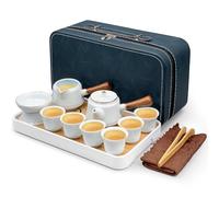 Japanese & Chinese Tea Set, Adults' Portable Gongfu Tea Set with Teapet with Porcelain Teapot, 8oz Teapot,14-Piece for Home/Outdoor/Office Gifts - Light Cyan