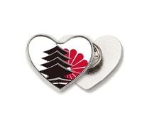 Japanese Chrysanthemum and Temple Heart Metal Pin Brooch Clip Love