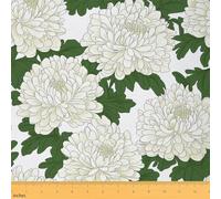 Japanese Chrysanthemum Fabric by The Yard, Romantic Floral Upholstery Fabric, Leaves Decorative Fabric, Retro Petals Indoor Outdoor Fabric, Botanical DIY Waterproof Fabric, Green White, 1 Yard