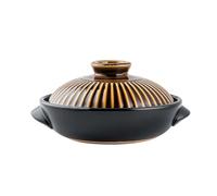 Japanese clay pot, ceramic hot pot, slow stew, soup pot with lid, double handle, heat-resistant round cooking pot for stew soup noodles(Yellow,1.4L)