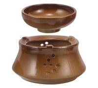 Japanese Coarse Pottery Tea Warmer and Tea Cup Set with Unique Hollowout Carving Multiuse Essential Oil Burners Warmer and Cup Set
