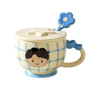 Japanese Coffee 350Ml Cartoon Ceramic Cup with Lid Home Couple Water Cup Suitable for Latte Cappuccino Milk Dessert Cold Drink Hot Drink - Blue Boy
