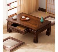 Japanese Coffee Table with Drawers - Multi-Functional Solid Wood Low Floor Table for Living Room & Dining - Walnut Finish 39.4"x23.6"x11.8"
