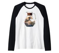 Japanese Coffee Wave Summer Beach Surf Raglan Baseball Tee