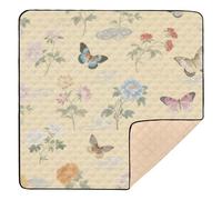 Japanese Colorful Flower Butterflies Soft Thick Baby Playmat for Floor Waterproof Tummy Time & Crawling Mat for Baby Kids Toddlers Infants, 50'' x 50''