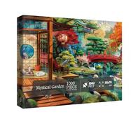 Japanese Colorful Garden Puzzles for Adults 1000 Pieces, Beautiful Nature Landscape Jigsaw Puzzles, Pretty Art Peacock Flower Bird Tree Scenic Puzzle