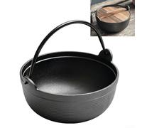 Japanese Cooking Pot with Wooden Lid, Outdoor Stovetop Cooking Pot, Cast Iron, Hot Pot, Sukiyaki, Multifunctional Stovetop Pot For Camping