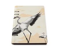 Japanese Crane A5 Loose Leaf Notebook, Premium PU Leather Refillable 6-Ring Binder Journal, Durable Cover Lined Paper Lay Flat Design for Writing Journaling and Organization