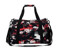 Japanese Crane Bird Flowers Large Capacity Travel Duffel Bag Sport Weekender Overnight Backpack Lightweight Luggage Bags