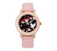 Japanese Crane Bird Flowers Leather Fashion Women Watch Simplicity Round Wristwatch Easy Reader Ladies Watches