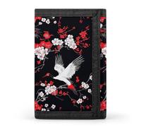 Japanese Crane Bird Flowers Men's Trifold Wallet with Money Clip Minimalist Credit Card Holder Coin Purse Anniversary Birthday Gift