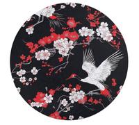 Japanese Crane Bird Flowers Round Wooden Puzzle Letter on Back