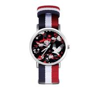 Japanese Crane Bird Flowers Watches for Mens Womens Analog Quartz Easy to Read Adjustable Nylon Strap