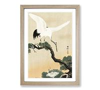 Japanese Crane Birds by Ohara Koson Framed Wall Art Print A2 Oak
