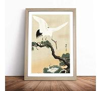 Japanese Crane Birds by Ohara Koson Framed Wall Art Print A2 Oak | Ready to Hang, Satin Fine Art Paper, Fade-Resistant Inks, Acrylic Glazing, Securely Packaged, Made in the UK