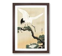 Japanese Crane Birds by Ohara Koson Framed Wall Art Print A2 Walnut