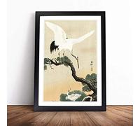Japanese Crane Birds by Ohara Koson Framed Wall Art Print A4 Black | Ready to Hang, Satin Fine Art Paper, Fade-Resistant Inks, Acrylic Glazing, Securely Packaged, Made in the UK