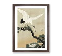Japanese Crane Birds By Ohara Koson Framed Wall Art Print A4 Walnut