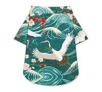Japanese Crane Birds Wave Cherry Flowers Cute Pet T-Shirts Dog Shirt Clothes Funny Beach Pullover Cat Sweatshirt For Small Pets XS