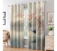 Japanese Crane Blackout Curtains for Living Room, Oriental Cherry Blossom Curtains Bedroom Home Decor, Thermal Eyelet Window Drapes, 2 Panels 72 Drop, 46x72 (W x L) L-C&51