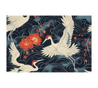 Japanese Crane Cherry Waves Placemats Set of 1 for Dining Table Washable Non Slip Placemat for Christmas Holiday Birthday Party Table