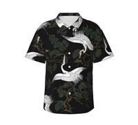 Japanese Crane Pattern Dinner Date Shirt Men's Button Down Hawaiian Shirts 3XL