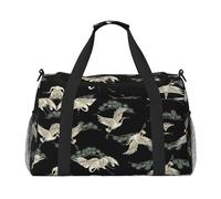 Japanese Crane & Pine Hand Travel Bag - Large Reusable Shopping Bag, Ideal for Camping, Sports, Gym, and Outdoor Activities