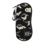Japanese Crane & Pine Large Glasses Case,Durable Eyeglass Holder for Women with Hard Shell - Perfect for Travel and Daily Use, Black, One size