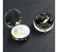 Japanese Crane & Pine Pill Box 3 Compartment Round Metal Pill Case for Purse & Pocket, Portable Medicine Organizer Travel Pillbox Daily Pill Container Holder to Hold Vitamins, Fish Oil