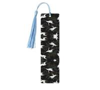 Japanese Crane & Pine Print Reading Page Markers, 5pcs Wooden Bookmarks with Tassels,Teachers Reading Book Lovers Gifts