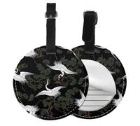 Japanese Crane & Pine Print Round Luggage Tag 10 Cm, Pu Leather Suitcase Label, Luggage Tags for Cruise Ships Suitcase Tags Beach Malibu Print Privacy Cover Id Label