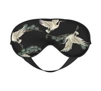 Japanese Crane & Pine Print Stylish Sleep Eye Mask Lightweight Adjustable Strap Men Women Travel Nap Night