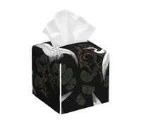 Japanese Crane & Pine Print Tissue Box Cover, Leather Tissue Holder Decorative Tissue Box Holder For Kitchen, Bathroom